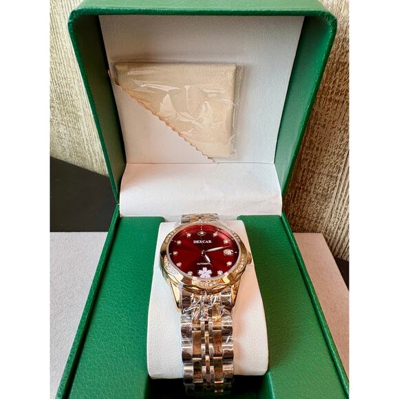 NWT Stunning 2-Toned Moissanite Self-Wind Watch w/ Red Face - Picture 11 of 11